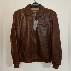 Johnston & Murphy Bomber Jacket Brown Leather Collared Size M NWT $498 MSRP